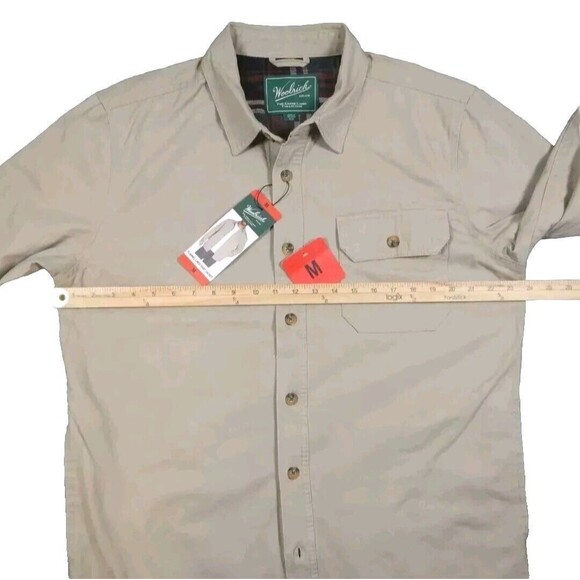 Woolrich Men's M Flannel Lined Shirt Jacket Signature Green Label Beige Shacket - Picture 9 of 13